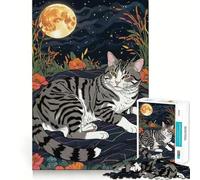 Puzzle Adulte 1000 pièces Chat American Shorthair avec Jardin Nocturne Jeu de mémoire et de découpage de Haute précision Activité Manuelle Calme et stimulante pour l'esprit à la Maison (50x75cm)