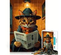 Puzzle Adulte 1000 pièces Chat chapeauté lisant Le Journal Toilettes Jeu de précision Jouet cérébral Intelligent pour Passer Le Temps Libre Cadeau d'anniversaire pour l'esprit (50x75cm)
