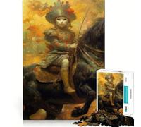 Puzzle adulte 1000 pièces Chat chevauche un étalon, bord fin, jeu créatif, amusant et relaxant, cadeau d'anniversaire (50 x 75 cm)