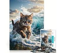 Puzzle Adulte 1000 pièces Chat dans la mer Bords impeccables Jeu de Concentration mentale Amusant et Calme Décoration de Noël (38x26cm)