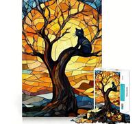 Puzzle Adulte 1000 pièces Chat dans Un Arbre en vitrail Jeu de précision Jouet cérébral Intelligent Temps Libre Cadeau d'anniversaire pour l'esprit (38x26cm)