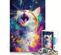 Puzzle Adulte 1000 pièces Chat dans Une Explosion de Couleurs Bords impeccables Jeu de Concentration et de détente Silencieux Décoration de Noël (50x75cm)