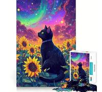 Puzzle Adulte 1000 pièces Chat dans Une Galaxie de tournesols Bords impeccables Jeu de Concentration mentale Amusant et Calme Décoration de Noël Cadeau (38x26cm)