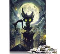 Puzzle Adulte 1000 pièces, Chat de Dessin animé sur Un Gratte-Ciel la Nuit, Puzzle pour Adultes, Jeu éducatif, Jouet de défi, 1000 pièces (75 x 50 cm)