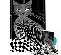 Puzzle Adulte 1000 pièces Chat Dessin au Trait pour Anniversaire Noël Jeu de précision à découper à partir de 14 Ans (38x52cm)