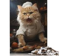Puzzle Adulte 1000 pièces : Chat en colère, Chef Cuisinier, interagissant avec Les Membres de la Famille (38 x 26 cm)
