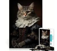 Puzzle Adulte 1000 pièces Chat en Robe Renaissance Bords impeccables Jeu de Concentration Amusant et Calme Décoration de Noël (50x75cm)