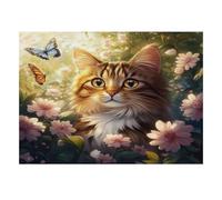 Puzzle Adulte 1000 pièces, Chat et Papillons | 38x26cm Scène de chat entouré de papillons et de fleurs; parfait pour une activité paisible et conviviale