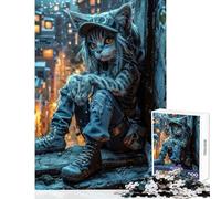 Puzzle Adulte 1000 pièces Chat Explorateur veilleur de Nuit Jeu de réflexion Jouet de Course de Vitesse décoration Murale Convient pour la décoration de Bureau (50x75cm)