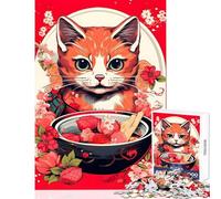 Puzzle Adulte 1000 pièces Chat Japonais Ramen Ruby Art Jeux relaxants Vacances à la Maison Passe-Temps Décoration intérieure Jouets Offre spéciale comme Cadeaux pour Toute la Famille (38x52cm)