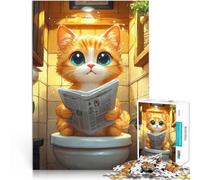 Puzzle Adulte 1000 pièces Chat lisant Le Journal sur Les Toilettes Analyse et logique est idéal comme Cadeau pour Toute la Famille 75x50cm