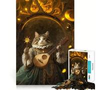 Puzzle Adulte 1000 pièces Chat Musicien dans Un Cadre doré Décoration idéale Casse-tête Cadeau Divertissement pour Les Temps Morts Cadeau d'anniversaire Passe-Temps (38x26cm)
