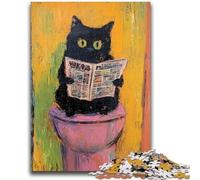 Puzzle Adulte 1000 pièces Chat Noir aux Toilettes, 1000 pièces, activité familiale Amusante à la Maison, Cadeau d'anniversaire, Cadeau de Voyage 38x26cm