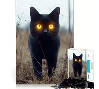 Puzzle Adulte 1000 pièces Chat Noir aux Yeux Jaunes Lumineux,Jeu aux Bords Nets,Jouet de Construction et de Concentration,Divertissement Relaxant,Cadeau de Noël (50x75cm)