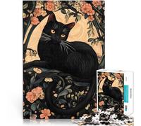 Puzzle Adulte 1000 pièces Chat Noir dans Un Cadre Floral Jeu Familial Anti-Stress Défi Difficile Œuvre d'art 50x70cm