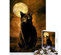 Puzzle Adulte 1000 pièces Chat Noir Monet Lune VTG Jeu de Construction à Faire soi-même Cadeau d'anniversaire Jeu en Famille Pièces de Formes aléatoires Parfaitement emboîtables Dimensions 38x52cm