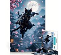 Puzzle Adulte 1000 pièces Chat Noir Ninja Décoration soignée,Jeu de réflexion,Divertissement Occasionnel,décoration de Noël (38x26cm)