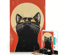 Puzzle Adulte 1000 pièces Chat Noir Portrait Vintage Décoration soignée,Jeu de réflexion,Divertissement Occasionnel,décoration de Noël (38x52cm)
