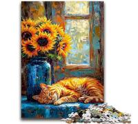 Puzzle Adulte 1000 pièces Chat Orange endormi Un défi à compléter, mais Amusant et Humoristique Cadeau d'anniversaire, Cadeaux, décoration Murale 50x75cm
