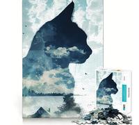 Puzzle Adulte 1000 pièces Chat Paysage Double Exposition Jeu de précision Jouet cérébral Intelligent Temps Libre Cadeau d'anniversaire pour Les Sens (38x52cm)