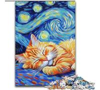 Puzzle Adulte 1000 pièces Chat Persan Ciel Nocturne en Bois, Jeu Familial interactif, adapté aux 14 Ans et Plus 50x75cm pour Jeu interactif en Famille
