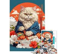 Puzzle Adulte 1000 pièces Chat Persan Vintage Japon Défi éducatif Course de Vitesse Manuelle Jeu Impossible pour Les 14 Ans et Plus (50x75cm)