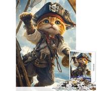 Puzzle Adulte 1000 pièces Chat Pirate Boussole Jeu de réflexion Défi Difficile Jouet éducatif Offre spéciale comme Cadeau pour Toute la Famille (38x52cm)