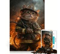 Puzzle Adulte 1000 pièces Chat Pompier Découpe Premium Jeu de logique Amusant et Rapide Décoration Murale de Noël (38x52cm)