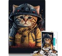 Puzzle Adulte 1000 pièces Chat Pompier, idéal pour Les soirées Jeux, Jouet coloré pour la Maison (Taille 38x26cm)