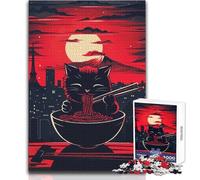 Puzzle Adulte 1000 pièces Chat Ramen Coucher de Soleil Japonais Idéal pour des Moments de détente et de Calme Pièce de Haute qualité Découpe précise Dimensions 38x26cm
