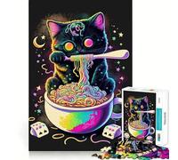 Puzzle Adulte 1000 pièces Chat Ramen Néon,Jeu de Construction précis,Jouet de compétences cognitives,Temps de détente,Cadeau de Loisirs Festif (50x75cm)