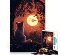 Puzzle Adulte 1000 pièces Chat Silhouette sur Fond de Lune,découpe précise,Jeu de réflexion Amusant,Loisirs,décoration d'anniversaire,Cadeau (38x26cm)