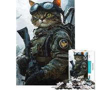Puzzle Adulte 1000 pièces Chat Soldat Activités Amusantes à la Maison défi Difficile Jouet de décoration pour Les 14 Ans et Plus (38x26cm)