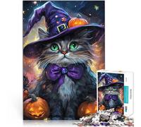 Puzzle Adulte 1000 pièces Chat Sorcier d'halloween Fait de Papier,pour Les 14 Ans et Plus Jeux Amusants Idées Cadeaux。Taille:38x52cm/14.9x20.4pouce