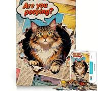 Puzzle Adulte 1000 pièces Chat sortant d'une Page de Bande dessinée Bords impeccables Jeu de Concentration Amusant et Calme Décoration de Noël (38x52cm)
