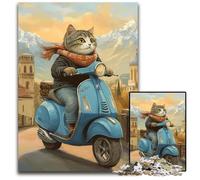 Puzzle Adulte 1000 pièces Chat sur Une Moto Puzzles en Carton Jeu Adulte Cadeau Jeu interactif Familial Défi cérébral Cadeau 26x38cm