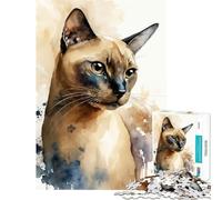 Puzzle Adulte 1000 pièces Chat Tonkinois Aquarelle Jeu Impossible Défi d'intelligence et de réflexion Jouet addictif Cadeau d'anniversaire pour s'amuser en Famille (Dimensions 38x52m)