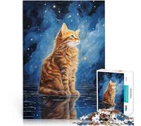 Puzzle Adulte 1000 pièces Chat Van Gogh Jouets addictifs pour Le défi de l'intelligence cérébrale Décoration Parfaite 38x26cm