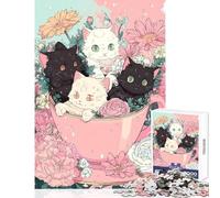 Puzzle Adulte 1000 pièces Chatons Mignons dans Une Tasse à thé Jeu éducatif adapté aux Couples Jouet Anti-Stress Entraîne Votre Cerveau et Vos Mains (75x50cm)