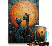 Puzzle Adulte 1000 pièces Chats Amoureux sous la Lune Bords impeccables Jeu de Concentration Amusant et Calme Décoration de Noël (38x52cm)
