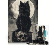 Puzzle Adulte 1000 pièces Chats Noirs Crâne Trônes Décoration soignée,Jeu de réflexion,Divertissement Occasionnel,Décoration Artistique de Noël (50x75cm)