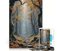 Puzzle Adulte 1000 pièces Chemin forestier automnal avec Arbres moussus Assemblage Parfait Art Jeu Intelligent Cadeau Jeu Lent Cadeau Artistique de Noël (38x26cm)