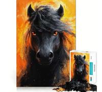 Puzzle Adulte 1000 pièces Cheval Noir en Flammes Décoration soignée,Jeu de réflexion,Divertissement Occasionnel,décoration de Noël (38x26cm)