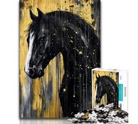 Puzzle Adulte 1000 pièces Cheval Noir et doré, Jeux éducatifs, décoration d'intérieur, Jeu éducatif pour Anniversaire, Noël (75x50cm)