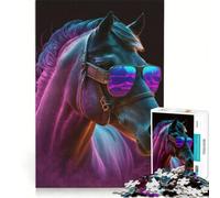 Puzzle Adulte 1000 pièces Cheval Nuits Néon Jeu éducatif décompression intellectuelle Cadeau d'anniversaire et Cadeau Unique 38x26cm