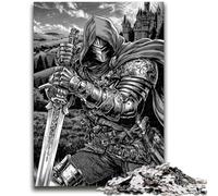 Puzzle Adulte 1000 pièces Chevalier Noir et Blanc Jeu Stimulant et Jeu Familial Décoration Murale Cadeaux d'anniversaire et de Noël Uniques 50x75cm