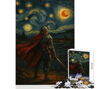 Puzzle Adulte 1000 pièces-Chevalier sous Un Ciel étoilé-Peinture-Décoration intérieure-Jouet-Cadeau pour Anniversaires-Jeux en Famille-Chaque pièce est Unique-(Dimensions 38x52cm)