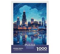 Puzzle Adulte 1000 Pièces Chicago Skyline at Night Puzzles pour Adolescents pour S'amuser en Famille Difficile Et Stimulant Un pour Les Jeux 70x50cm/1000pcs