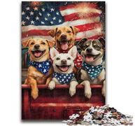 Puzzle Adulte 1000 pièces Chien Drapeau américain Jeu Stimulant et Jeu Familial Décoration Murale Cadeaux d'anniversaire et de Noël Uniques 26x38cm