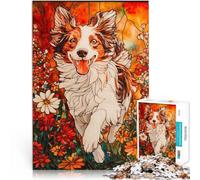 Puzzle Adulte 1000 pièces Chien en vitrail Difficile à réaliser mais Amusant et Humoristique Jouets de décoration pour la Maison 52x38cm